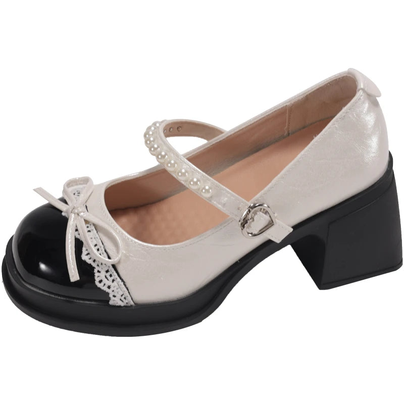 LBSFY -Platform Thick Heel Women Mary Jane Shoes Fashion Butterfly-knot Dress Shoes Ladies Outdoor Leather Pumps
