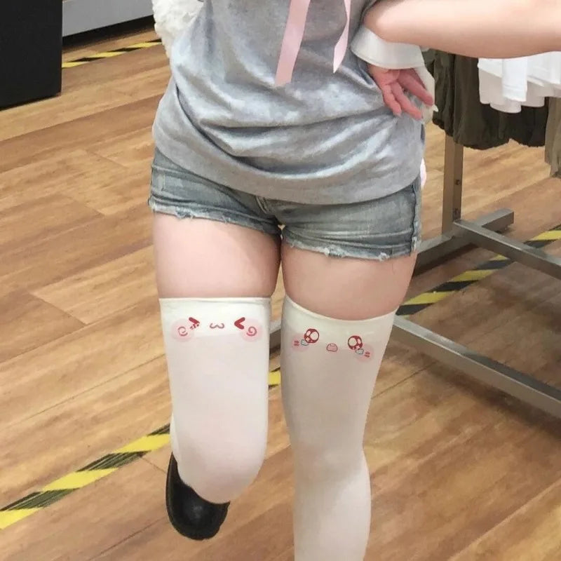 Lbsfy Lolita Japanese Kawaii Expression Thigh Socks Over Knee Thigh High Stockings Summer Long Socks JK Harajuku  Y2K Cosplay Socks