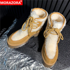 LBSFY  -  Cow Suede Snow Boots Women Lace Up Wool Blend Winter Boots Fashion Warm Ankle Boots Ladies Shoes