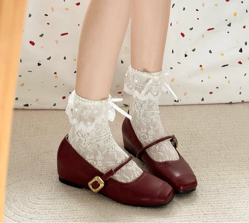 LBSFY -Square Toe Shallow Women Mary Jane Shoes Ladies Concise Dress Internal Elevation Shoes