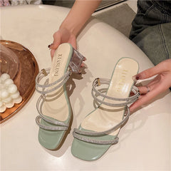 LBSFY -Two-wear 2025 New Style Women's Sandals Rhinestone Embellished Fashion Outerwear High Heel Net Weight Casual Shoes