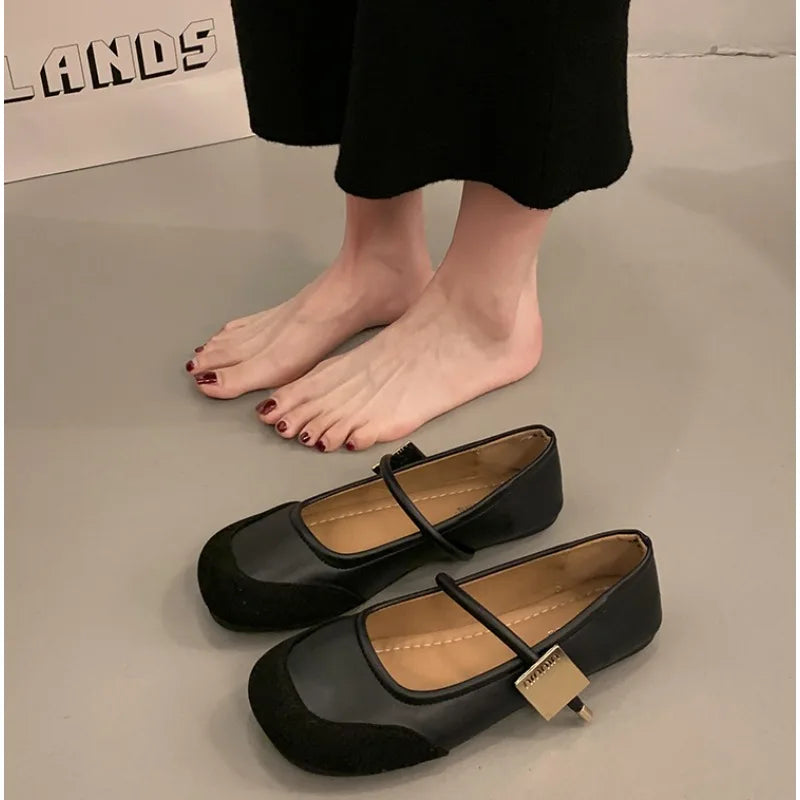 LBSFY -Women Flat Shoes Fashionable and Versatile Square Toe French Mary Jane Shoes Women New Summer Soft Soled Beanie Shoes