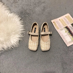 LBSFY  -  New Spring Suqare Toe Flat Shoes Women Mary Jane Fashion Plaid Fabric Ladies Soft Casual Shoes Dress Flat Ballet Girl Zapatillas