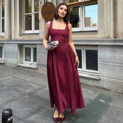 LBSFY -French Retro Style A-line Backless Strap Dress Solid Color Eleagant Chic Square Collar Party Dress New Female Vestidos