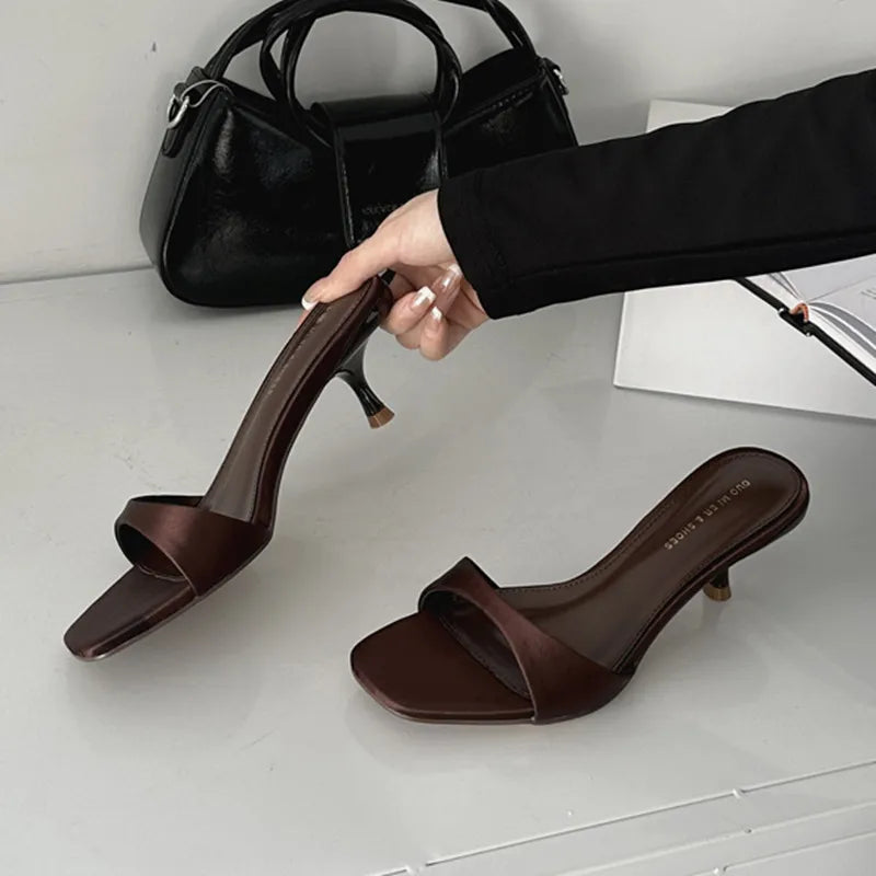 LBSFY  -Summer Women Slipper Fashion Open Toe Slip On Ladies Elegant Slides Med Heel Sandal Shoes Dress Shoes Mujer