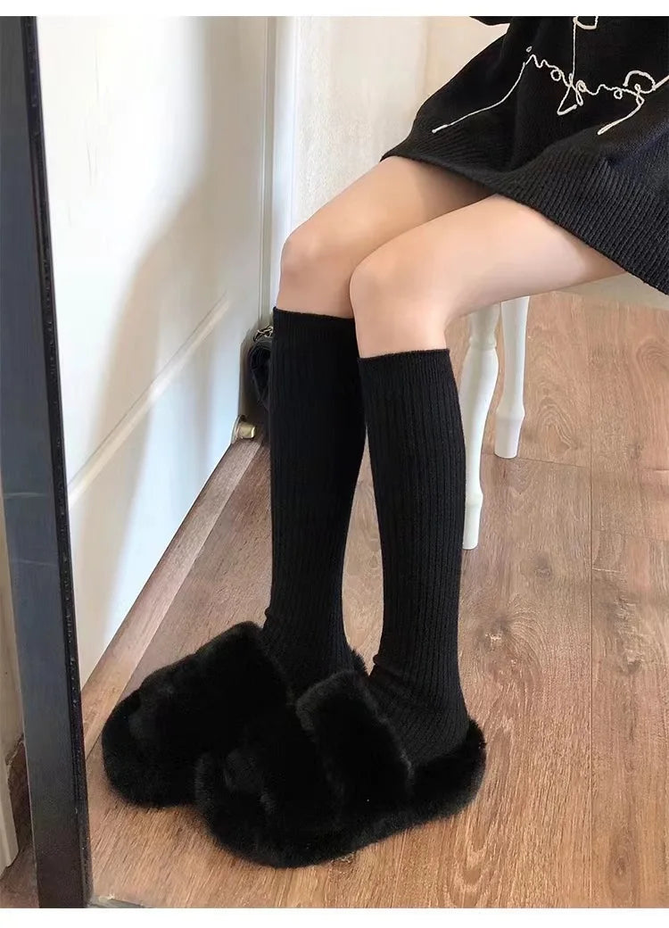 Lbsfy Stockings Winter Solid Color Thigh High Medias Over The Knee Cute Lolita Socks Woman Thick Warm Stockings Long Leg