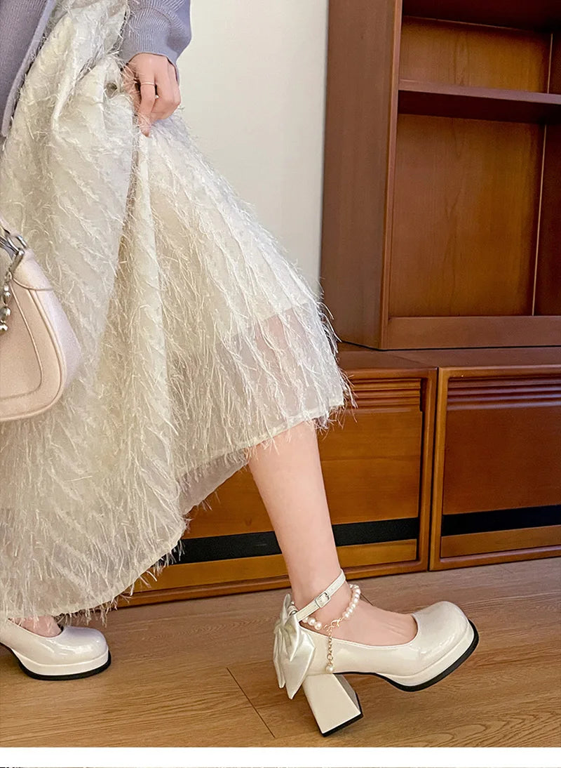 LBSFY -Designer Butterfly-knot Women Mary Jane Shoes Ladies Concise Outdoor Pumps Spring Autumn Women's Dress Leather Shoes