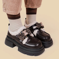 LBSFY  -   Cute Girls Uniform Chunky Princess Shoes Female Women Brown Platform Pumps Retro Loafers Winter Warm Plush Shoes