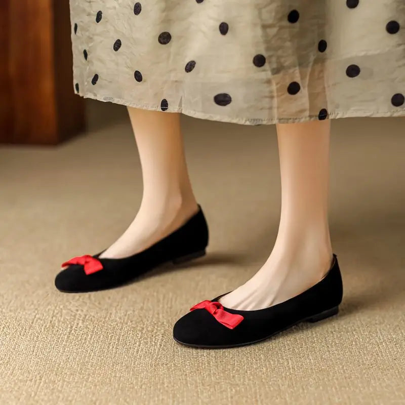 LBSFY  -  4 Colors Plus Size 34-43 New Suede Leather Women Flats Bowtie Spring Summer Ladies Flat Shoes Basic Slip On Footwear