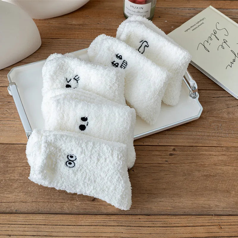 Lbsfy Socks Women White Graffiti Mink Fleece Socks Autumn Winter Short Mid-tube Crew Warm Coral Fleece Sleeping Kawaii Cute Soft Socks
