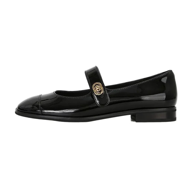 LBSFY -Mary Jane Flat Bottom Shoes Women's Autumn Winter New Style French Low Heel Thick Heel Small Leather Shoes Buckle Design