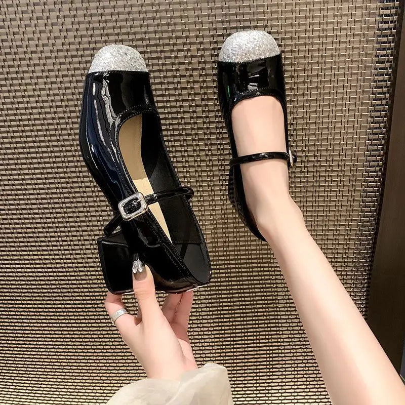 LBSFY -Women's Mary Jane Shoes Leather Summer Dresses French Style Wear-resistant Round Toe Mid Heel Ladies Design Single Lolita Shoes