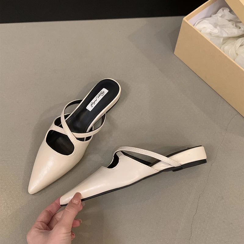 LBSFY  Summer Women's Pointed Toe Mules Slippers Fashion Shallow Slip On Slides Elegant Dress Street Style Shoes