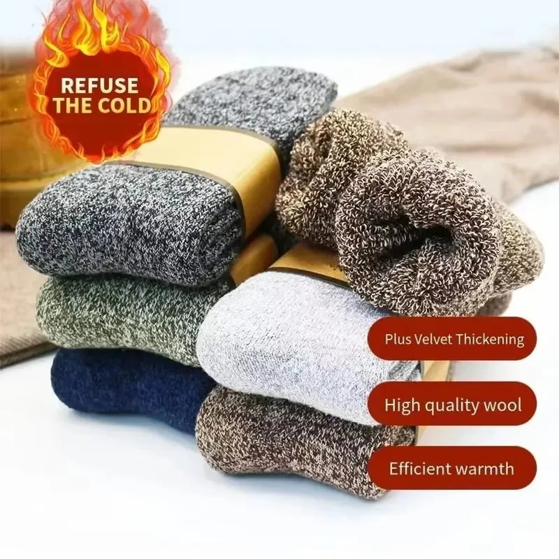 Lbsfy Winter Merino Wool Socks for Men Super Thick Warm High Quality Harajuku Retro Snow Casual Antifreeze Cashmere Socks Men 3 Pair