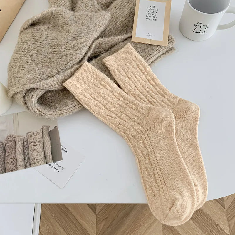 Lbsfy Thick Cashmere Socks Warm Winter Luxury Women Wool Casual Japanese Fashion Solid Color Comfortable Home Sock Long High Quality