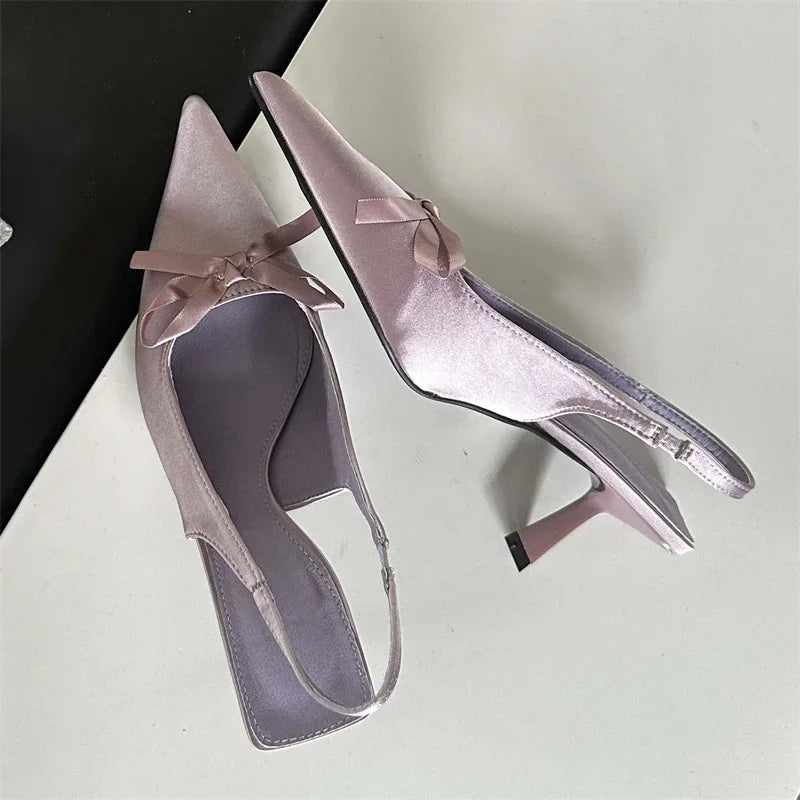 LBSFY -New Fashion Design Butterfly-knot Women Pumps Sandals Slingback Pointed Toe Thin Heels Mules Shoes