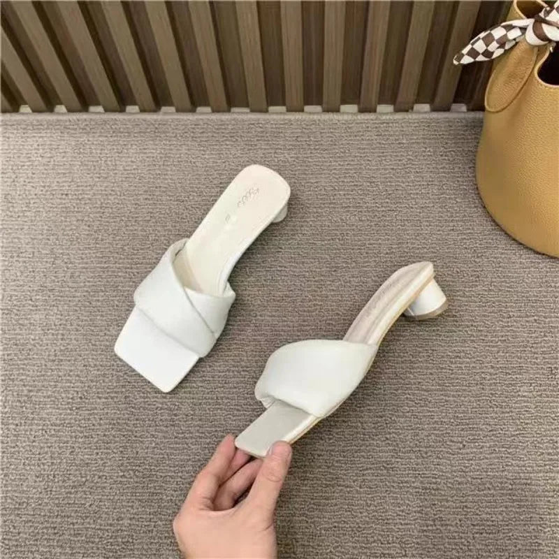 LBSFY -Women New Luxury Sandals Shoes Summer Mid Heels Chunky Casual Designer Dress Pumps Slingback Mules Shoes Zapatos Ladies