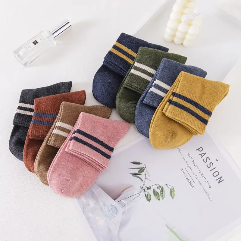 Lbsfy Women Stripes Socks For Girls Gift Autumn Winter Spring Cotton Ladies Middle Tube Short Crew Striped Socks Harajuku Streetwear