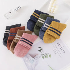 Lbsfy Women Stripes Socks For Girls Gift Autumn Winter Spring Cotton Ladies Middle Tube Short Crew Striped Socks Harajuku Streetwear