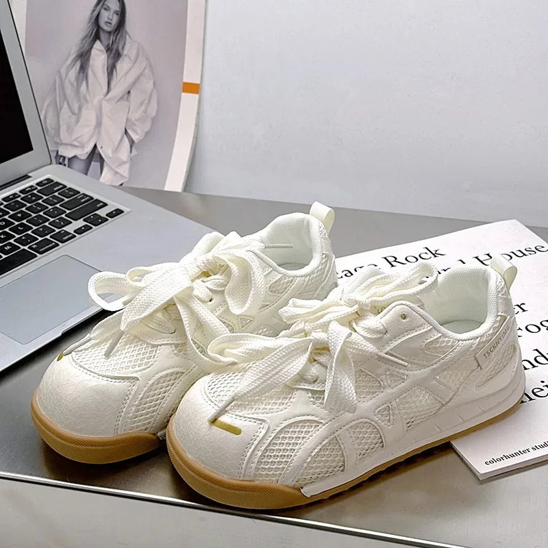 LBSFY -Summer Breathable Lightweight Mesh Sneakers Soft Bottom Hong Kong Style Casual Sports White Shoes for Women