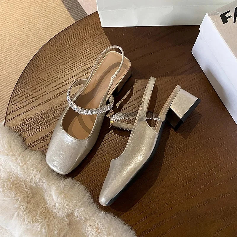 LBSFY -Comfortable Soft Leather High Heels Women's Sandals Summer New Style Fashion Mary Jane Shoes Square Toe Rubber Bottom