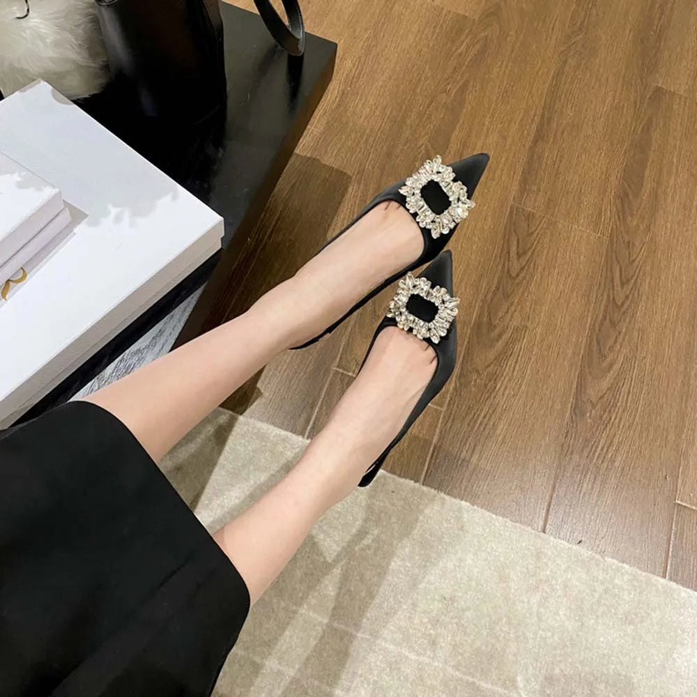 LBSFY  - Fashion Women Sandals Pointed Toe Summer Sexy Party Pumps Rhinestone Crystal Casual Thin High Heels Belt Buckle Wedding Sandals