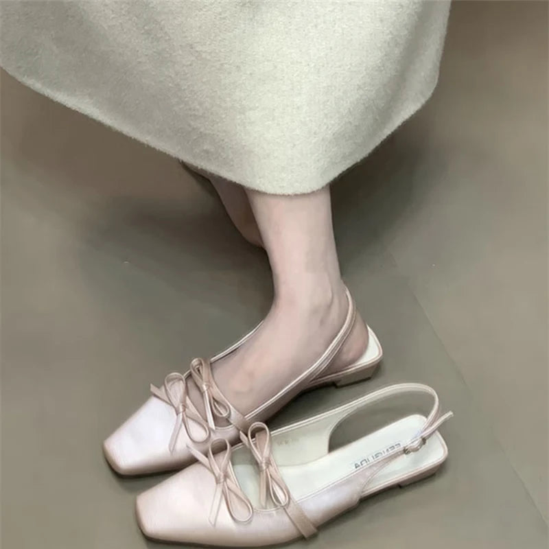 LBSFY  -Summer Women Flower Cover Toe Sandals Fashion Butterfly-knot Low Heel Shoes Ladies Casual Dress Street Style Sandalis