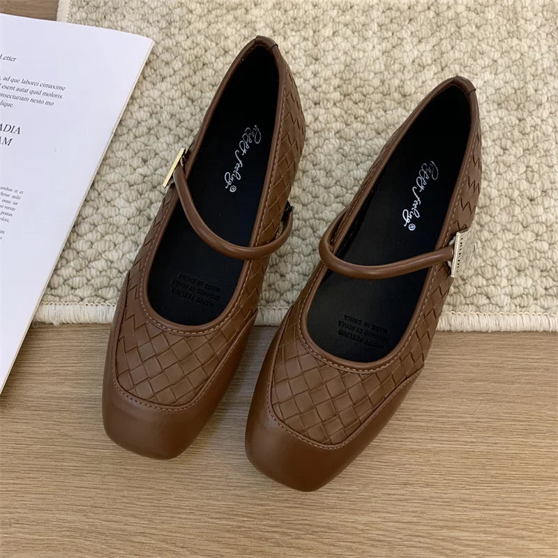 LBSFY  -   Autumn Women's Flats Square Toe Mary Janes Shoes Soft Ballet Shoes Female Button Strap Shallow Dress Shoe Mujer