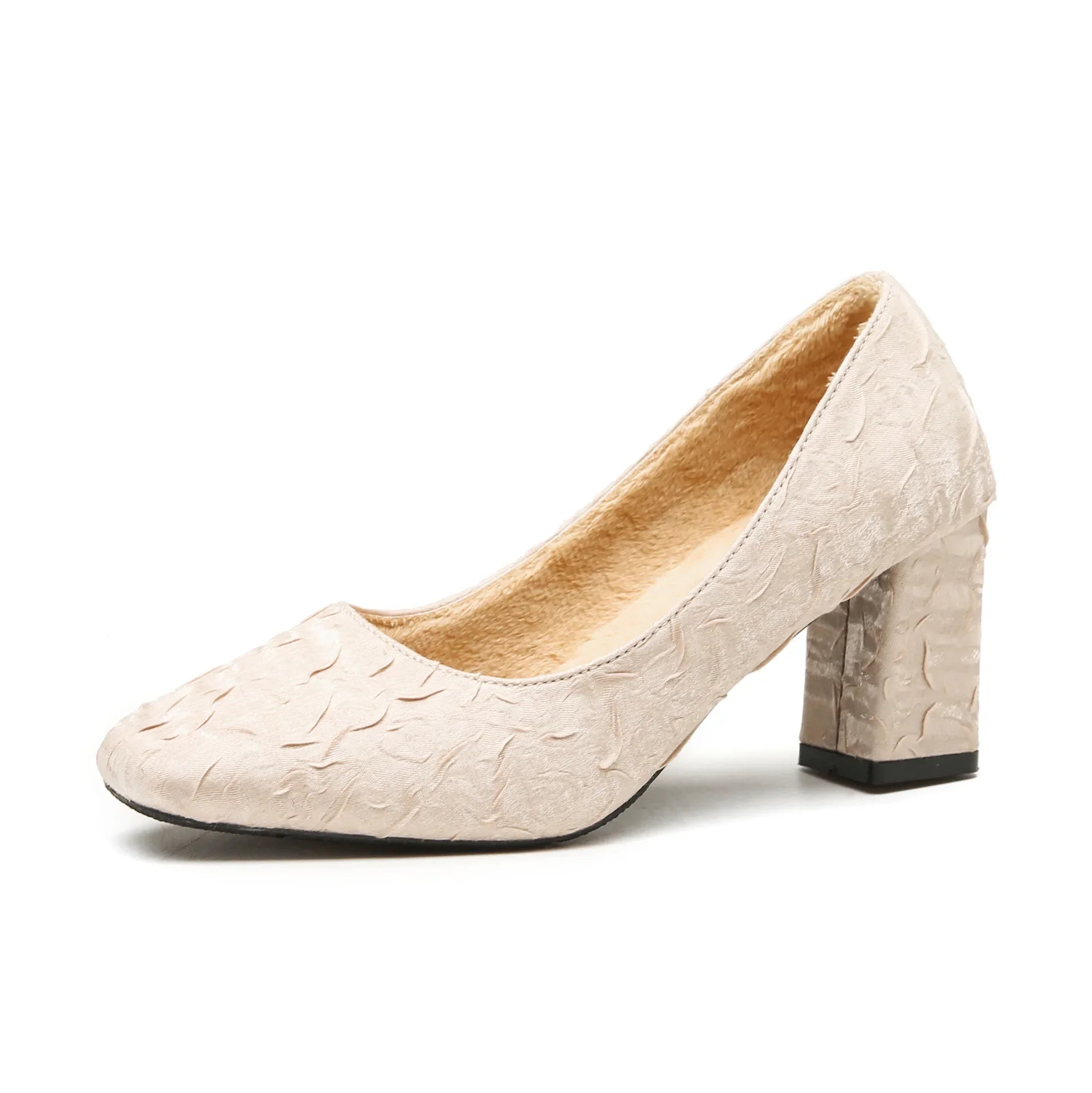 LBSFY  -  Plus Size 30-43 High-heeled Shoes Women Square Toe Chunky Heel Inside Plush Party Dress Shoes For Ladies Winter Footwear
