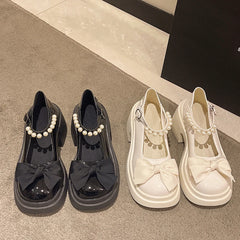 LBSFY -Fashionable Mary Jane Women's Shoes Thick Soles and Heightening Spring New Sweet Bow Shallow Mouth Buckle High-heeled Shoes