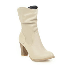 LBSFY  -  Size 33-48 Women Boots 8cm High Heel Pu Leather Large Size Handmade Ankle Boots Chunky Heel