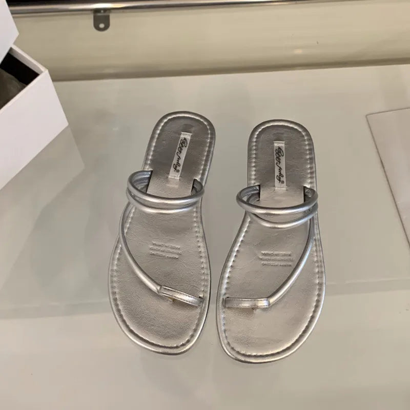 LBSFY -Summer New Brand Women Slippers Fashion Narrow Band Ladies Elegant Slides Flat Heel Outdoor Gladiator Shoes Beach Shoes
