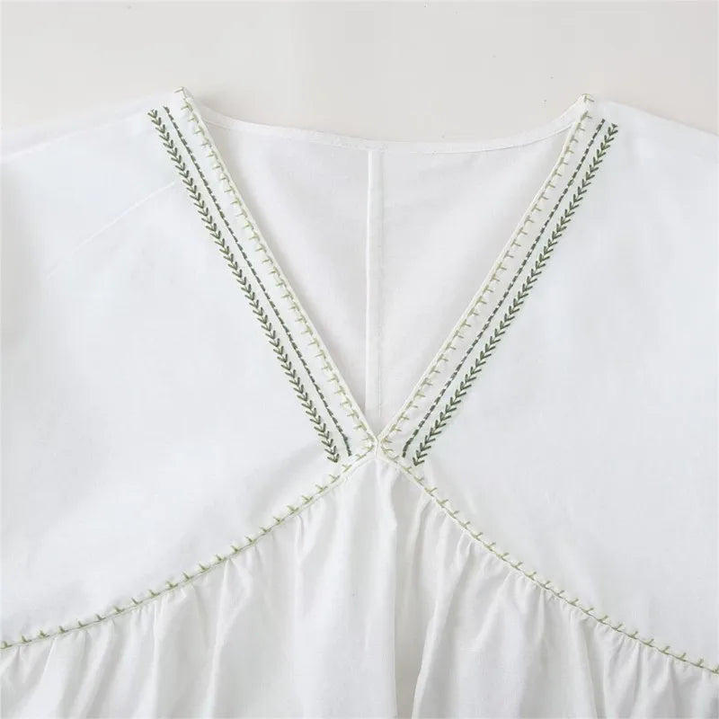LBSFY -Boho Casual V-neck Short Dress New Plant Embroidery Loose Fashion Women Dress Vacation Beach Summer Female Clothing