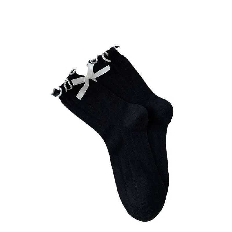 Lbsfy Lolita Sweet Style Ruffle Socks Women's Summer Thin Midtube Short Sock Bow Stockings Korean Street Fashion Calcetines Girls Gift