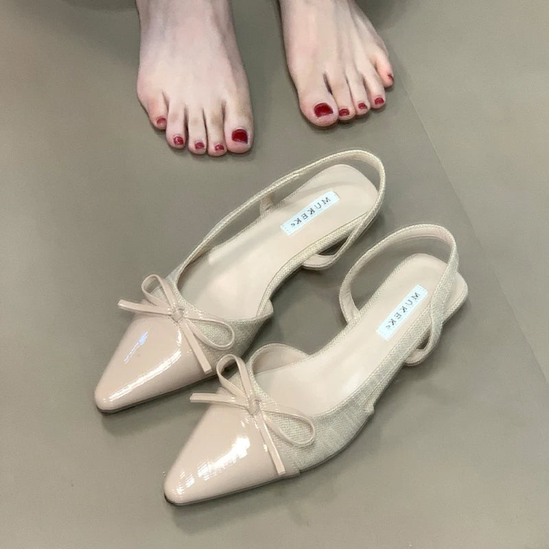 LBSFY  Summer Fashion Pointed Toe Sandals Women Butterfly-knot Fashion Party Dress Singbacks Mules Shoes Zapatos De Mujer
