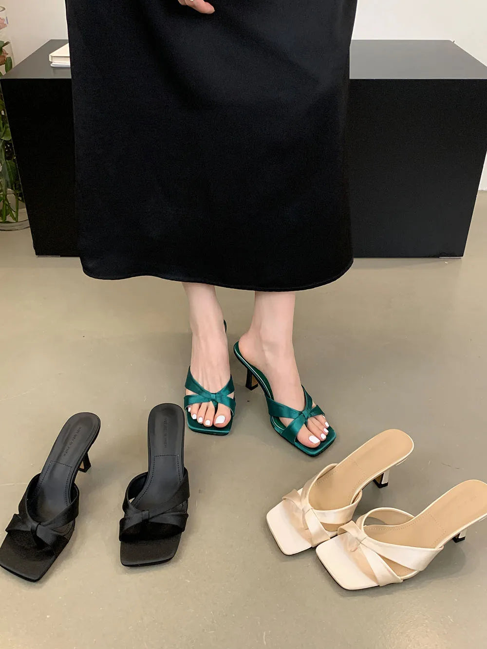 LBSFY  -  Fashion Women Sandals Slides Slippers Summer Outside Mules Shoes Thin High Heels Party Pumps Shoes Woman Green Black Beige 35-40