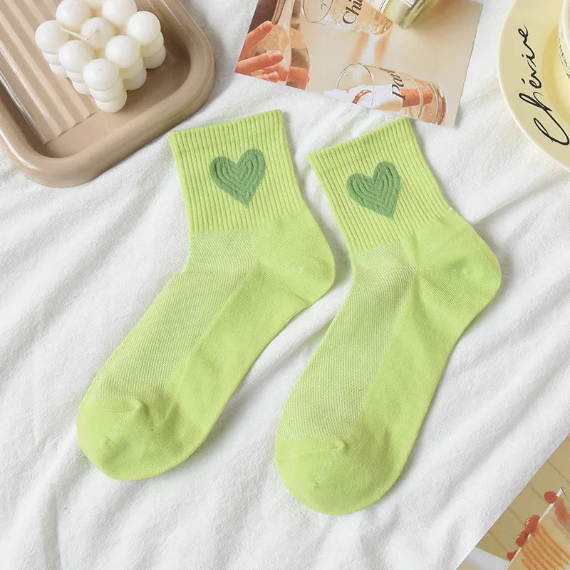 Lbsfy Women Summer Low Tube Socks Thin Female Breathable Mesh Cute Japanese Sweet Style Love College Short Cotton Girls Sports Socks