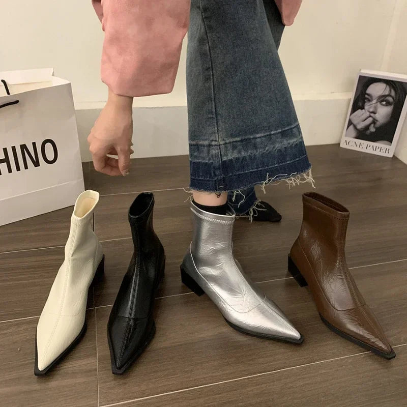 LBSFY  -  2024 New Spring Autumn French Fashion Thick Heel Short Boots Women's Shoes  Single Boots Pointy Head Temperament Women's Boots