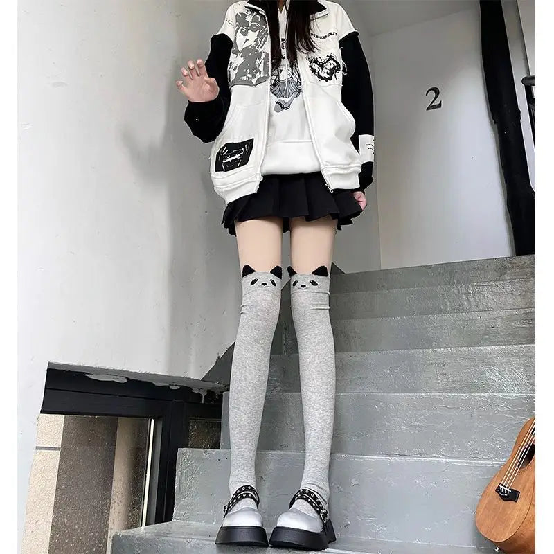 Lbsfy Thigh High Stockings Women Autumn/Winter Kawaii Cat Cartoon Over the Knee Socks Cute knitted Leg Warmers Long Stockings