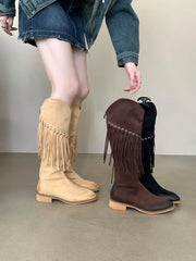 LBSFY  -  Round Toe Women Knee High Boots Black Brown Beige 2024 New Arrivals Fashion Winter Bootie Shoes Woman Knee High Heels Size 35-39