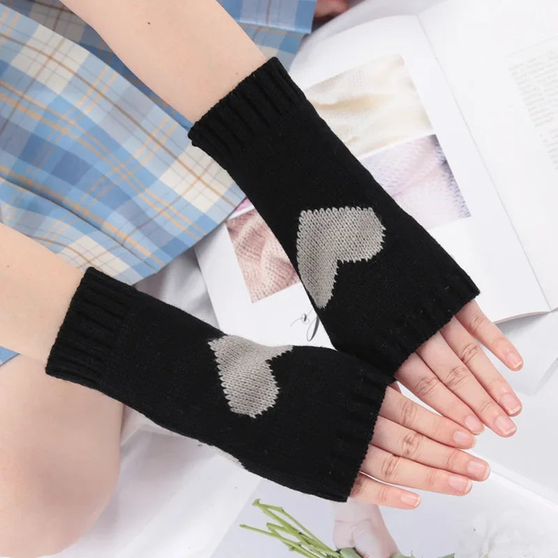 Lbsfy Knitted Half Finger Gloves Women's Warm Soft Winter Mittens for Girl Guantes Y2K Sleeve Girls Lolita Goth Fingerless Gloves