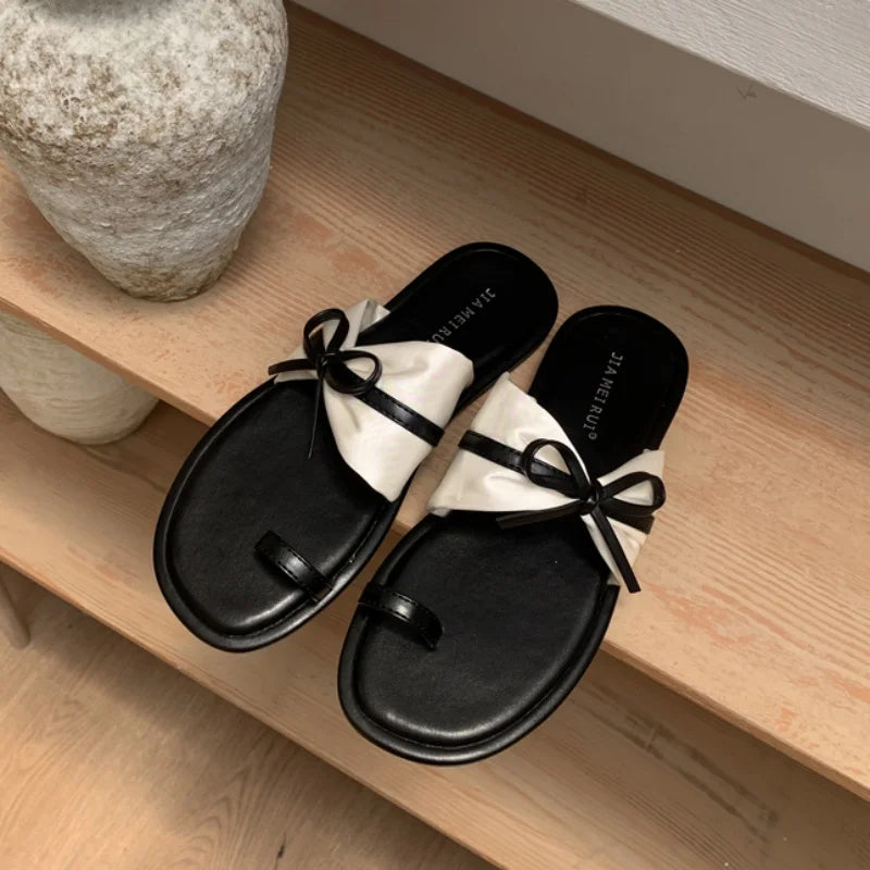 LBSFY -Brand New Women Slippers Beach Platform Slides Open Toe Bow Woman Slippers Clappers Summer Footwear Slip On Soft Sandal