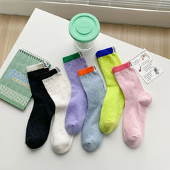 Lbsfy Women's Socks New Fashion Mixed-color Casual Simple Korean Style Striped Socks Female Breathable Cotton Girls School Crew Socks