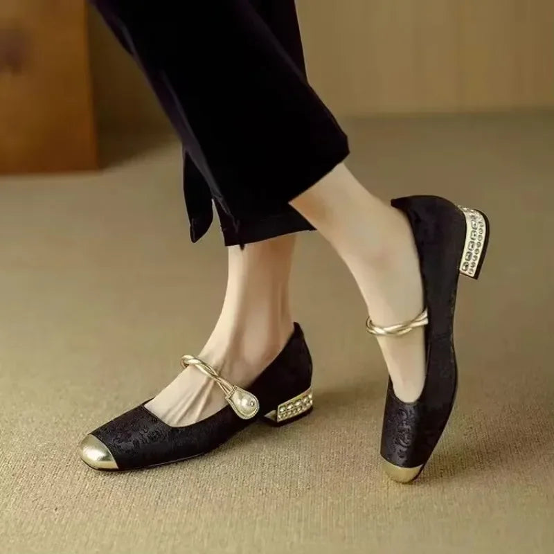 LBSFY -Shoes Female Fashion Square Toe Women's Pumps Autumn Shallow Mixed Colors Outdoor Casual Chunky Heels Office Ladies Shoes