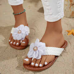 LBSFY -Summer Fashionable Lightweight Flower Large Size Slippers for Women New Round Toe Flat Sole Comfortable Casual Slippers