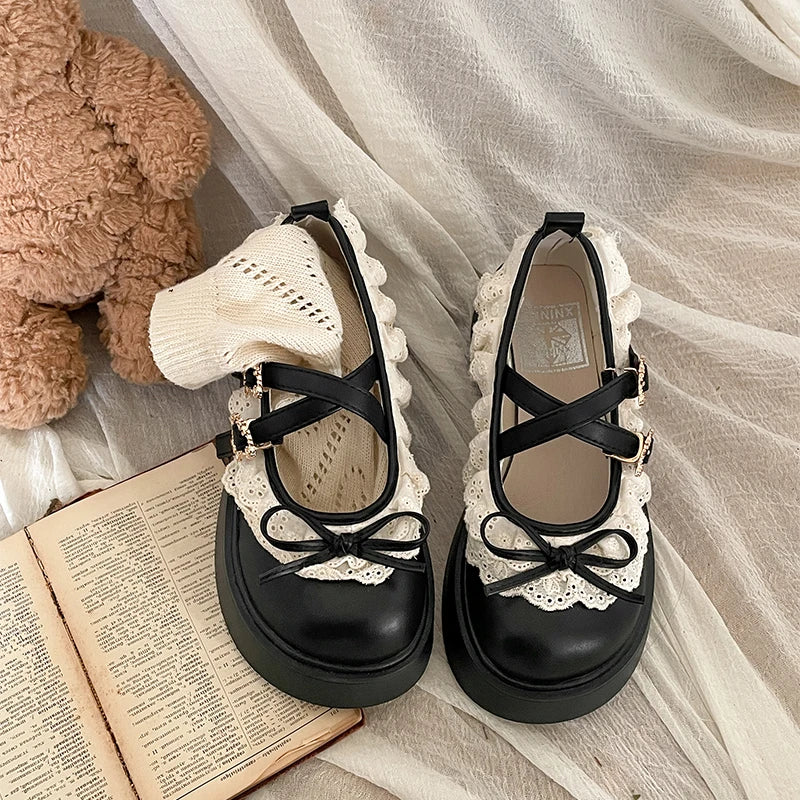 LBSFY -Designer Women's Mary Jane Shoes with Elegant Butterfly-Knot Thick Heel Fashionable Party Dress Footwear Platform Sandals