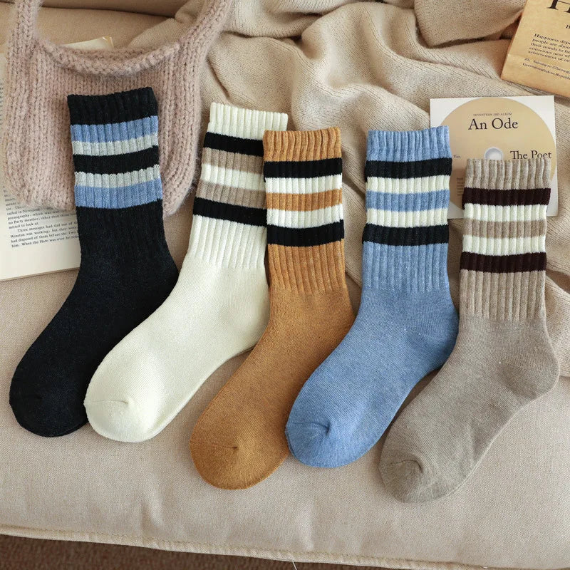 Lbsfy 5 Pairs Men Socks Autumn And Winter Padded Thickened Middle Socks Terry Bottom Warm Towel Cotton Socks Anti-Odor Sweat Sports So