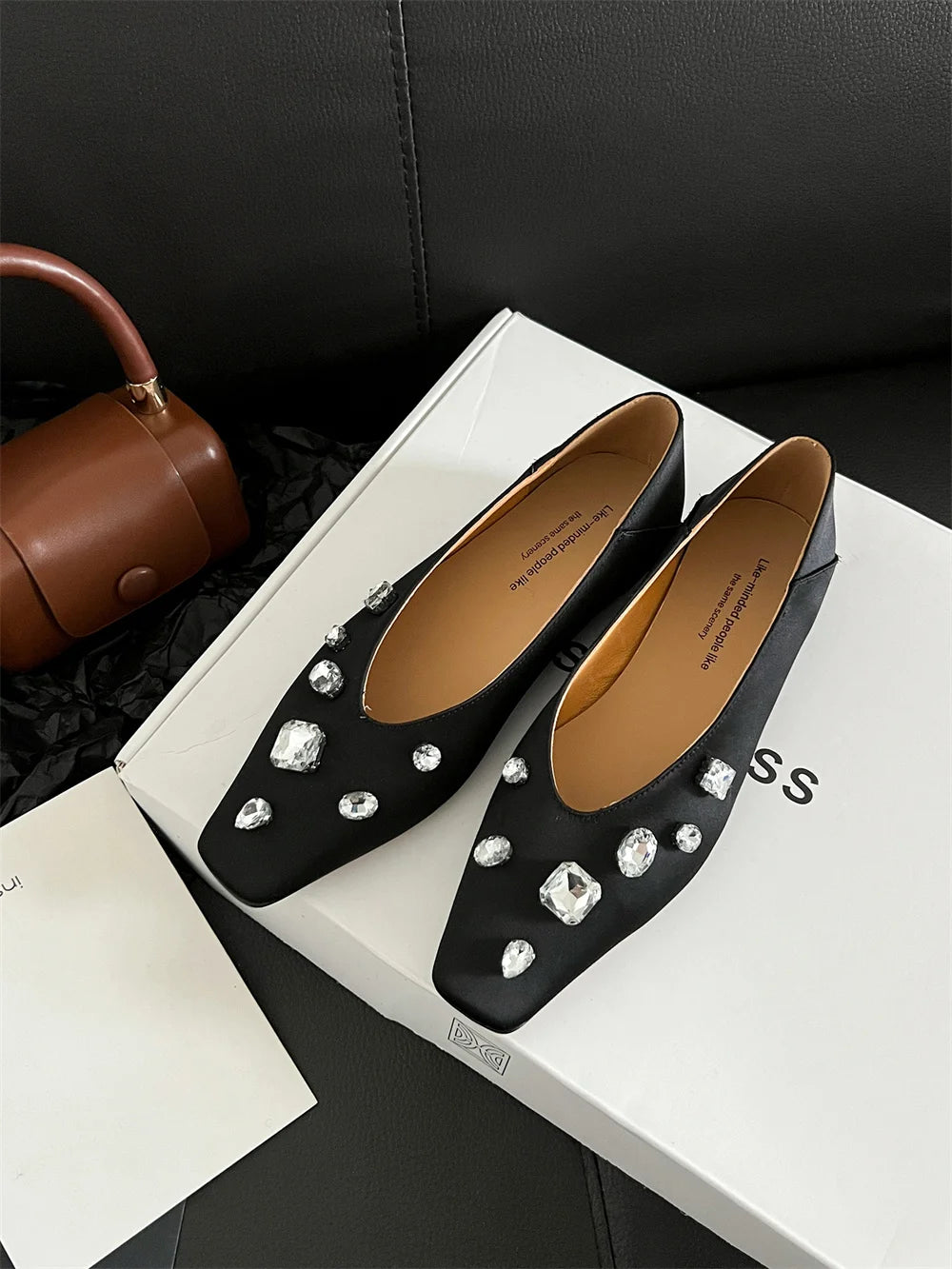 LBSFY  -   2025 New Women Luxury Ballet Shoes Women Square Toe Rhinestone Party Wedding Shoes Woman Flats Ladies Shoes