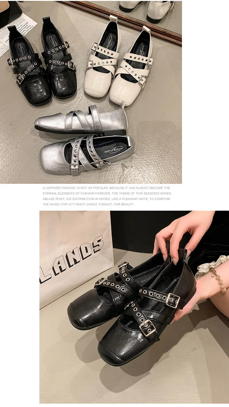 LBSFY -Designer Spring Women Mary Jane Shoes Fashion Square Toe Ladies Comfort Soft Sole Flats Women's Belt buckle Ballerinas Shoes