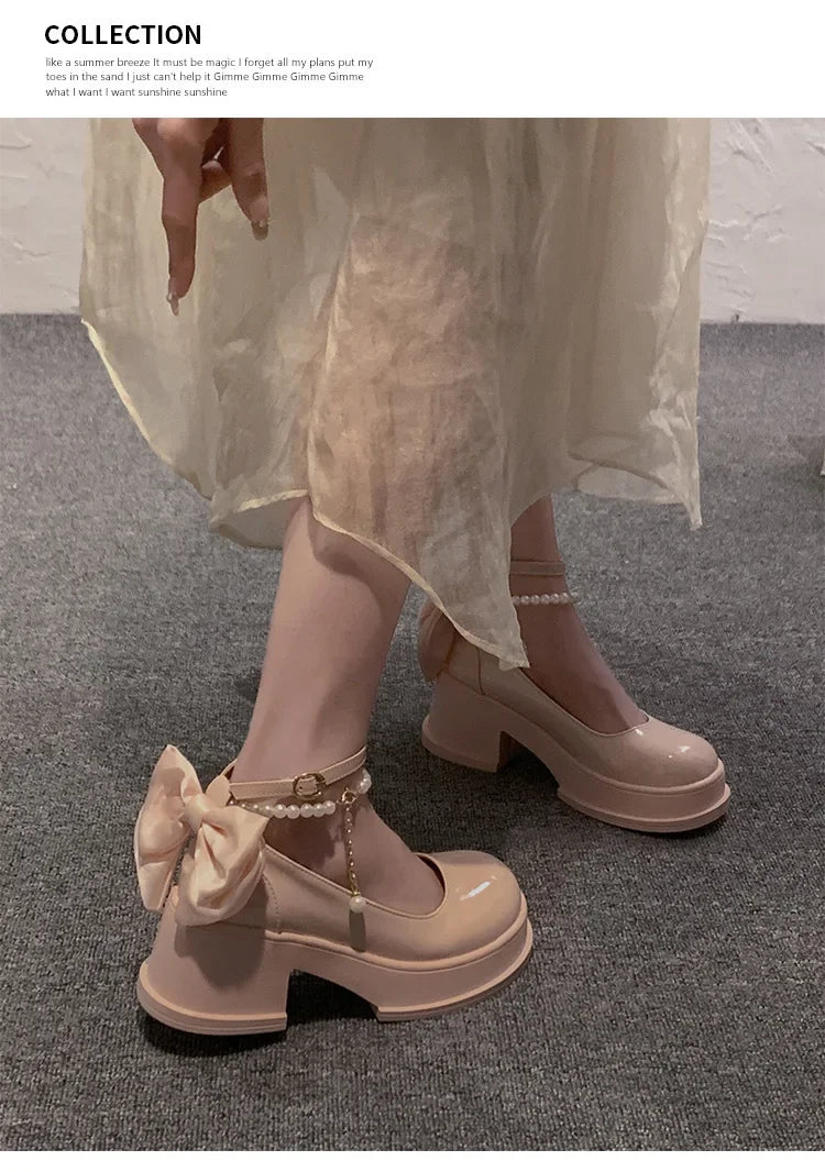 LBSFY -Women Thick Platform Mary Janes Lolita Shoes Party Pumps Summer 2024 New High Heels Sandals Bow Chain Mujer Shoes Oxford Zapatos